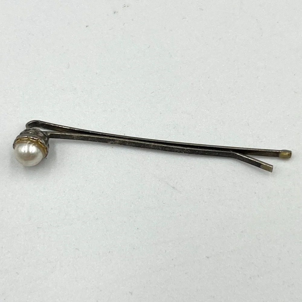 Vintage Faux Pearl Silver Tone Bobby Pin Hair Clip Set (3pc) Retro Y2K Style